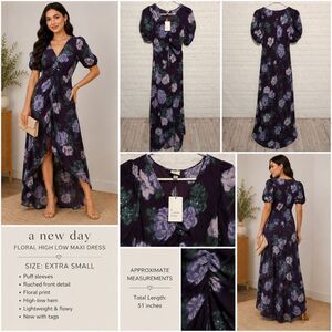 A New Day Floral High Low Maxi Dress Women’s XS Puff Sleeve Dress